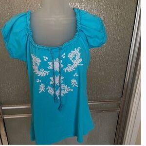 Adobe Rose • Vintage Top,cotton,  blue, size L